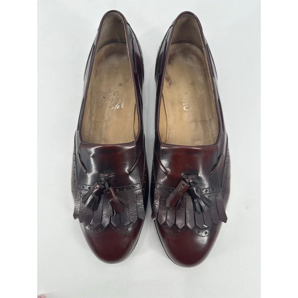Salvatore Ferragamo Dark‎ Red Burgundy Wingtip Brogue Kiltie Tassel Loafers 10 D